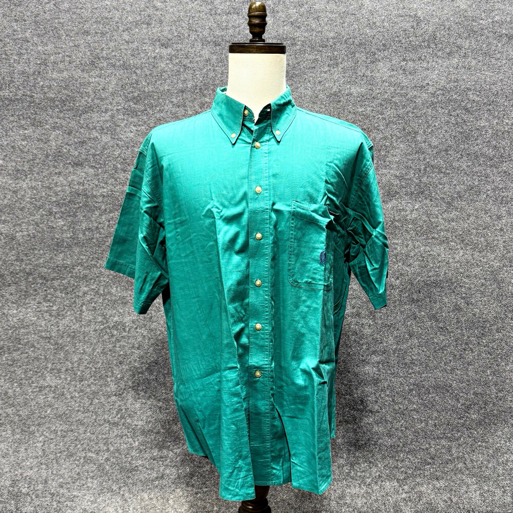 Bugle Boy Company Shirt Mens Green Solid Short Sleeve Button-Up Pockets Top